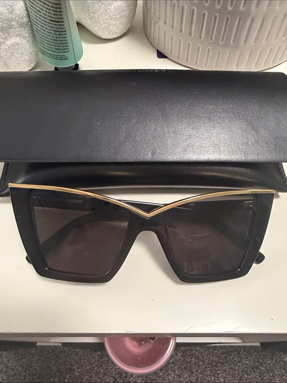 Saint Laurent Black Sunglasses with Gold V Bridge